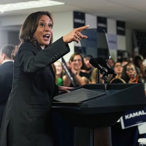 Kamala Harris speaks at her campaign headquarters in Wilmington, Delaware.