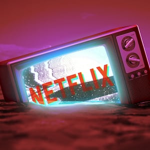 A photo illustration of a television floating in the ocean with the Netflix logo.