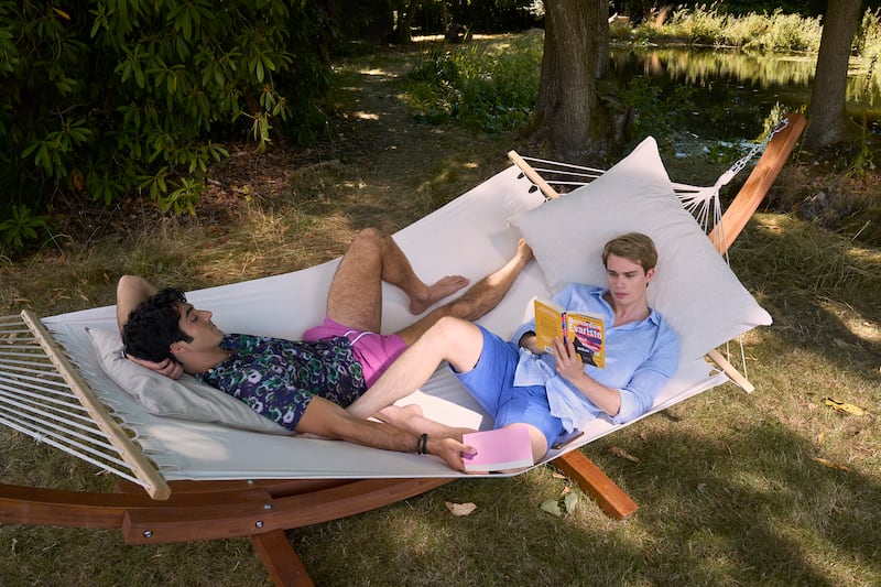 Nicholas Galitzine as Prince Henry and Taylor Zakhar Perez as Alex Claremont-Diaz in Prime Video's Red, White & Royal Blue.