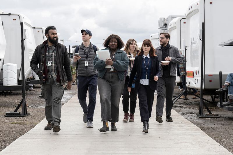 Himesh Patel, Isaac Powell, Lolly Adefope, Jessica Hynes, Aya Cash, and Daniel Bruhl in 'The Franchise'