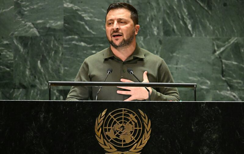 President Volodymyr Zelensky addresses the United Nations General Assembly