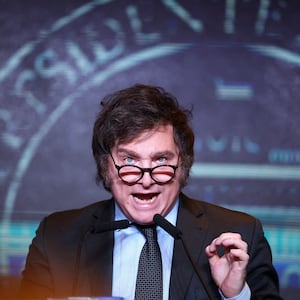 Argentine President-elect Javier Milei addresses supporters after winning Argentina’s runoff presidential election, in Buenos Aires, Argentina, Nov. 19, 2023.