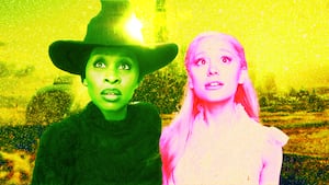 A photo illustration of Ariana Grande and Cynthia Erivo in Wicked.