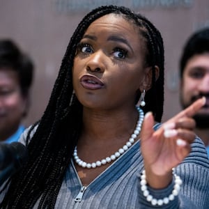 Rep. Jasmine Crockett, D-Texas, speaks during a news conference with newly elected incoming members of the Congressional Progressive Caucus at the AFL-CIO building in Washington, D.C., on Sunday, November 13, 2022.