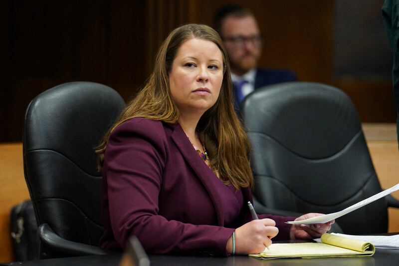 Stefanie Lambert listens during a court hearing in Detroit, Michigan