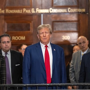 Former President Donald Trump speaks to the press before closing arguments at his civil fraud trial at State Supreme Court.