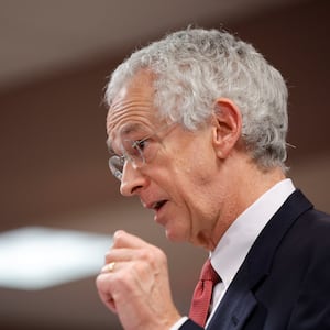 Attorney Harry MacDougald, representing defendant Jeffrey Clark speaks during a hearing in the case of the State of Georgia v. Donald John Trump at the Fulton County Courthouse on March 1, 2024, in Atlanta, Georgia.