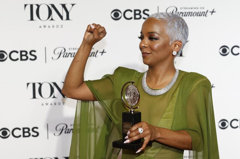 Kara Young poses with the award for Best Performance by an Actress in a Featured Role in a Play for "Purlie Victorious: A Non-Confederate Romp Through the Cotton Patch" at the 77th Annual Tony Awards in New York City, U.S., June 16, 2024.