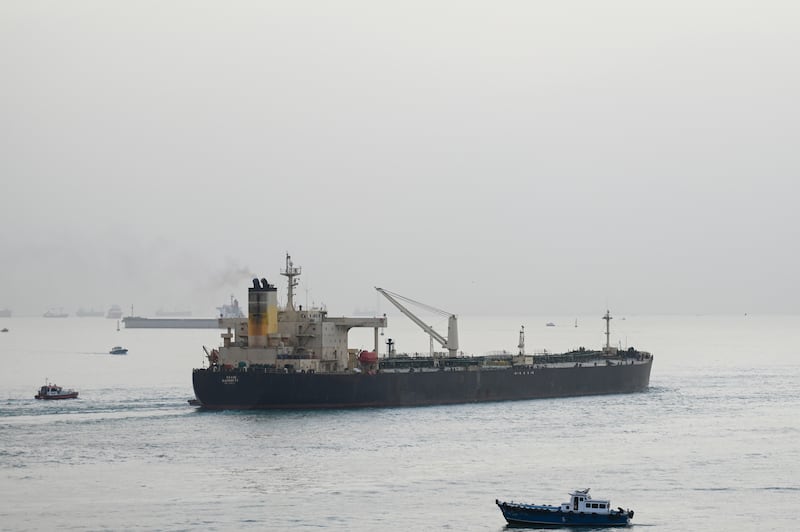 A ship transits the Suez Canal towards the Red Sea on January 10, 2024.