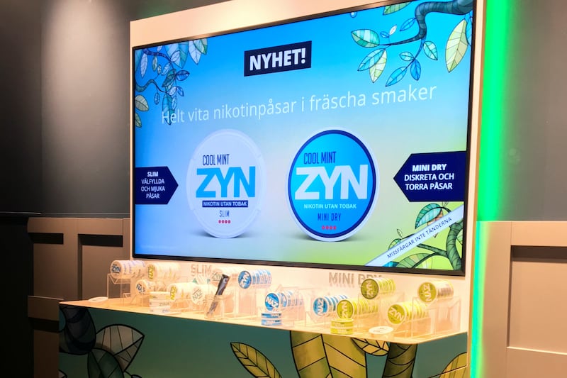 Cans of tobacco group Swedish Match's ZYN-branded tobacco-free nicotine pouches are seen on display at the company's concept store in Stockholm, Sweden