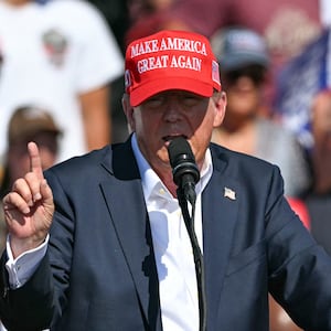 Donald Trump speaks during a campaign rally at the Historic Greenbrier Farms in Chesapeake, Virginia, on July 28, 2024.