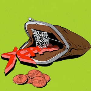 Illustration of a coin purse with CPAC logo coming out with a spiderweb and pennies