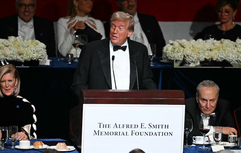 Donald Trump speaks during the 79th Annual Alfred E. Smith Memorial Foundation Dinner