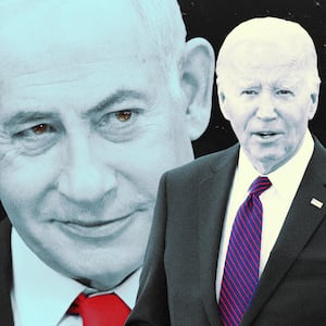 A photo illustration of Bibi Netanyahu and President Joe Biden.