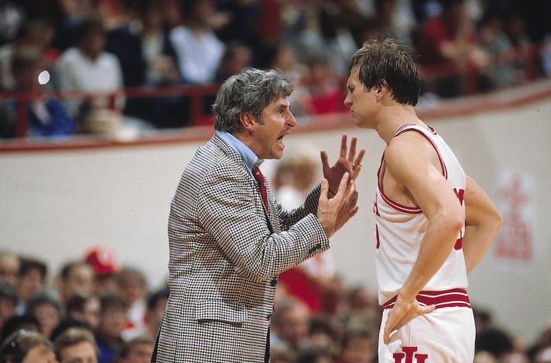 Indiana head coach Bob Knight yelling at a player. 