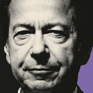 Photo illustration of John Paulson and the Star Wars Death Star on a purple, beige, and grey background