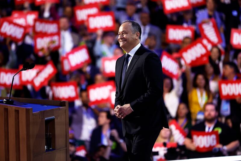 Second gentleman Doug Emhoff arrives to speak on stage during the second day of the Democratic National Convention at the United Center on August 20, 2024 in Chicago, Illinois.