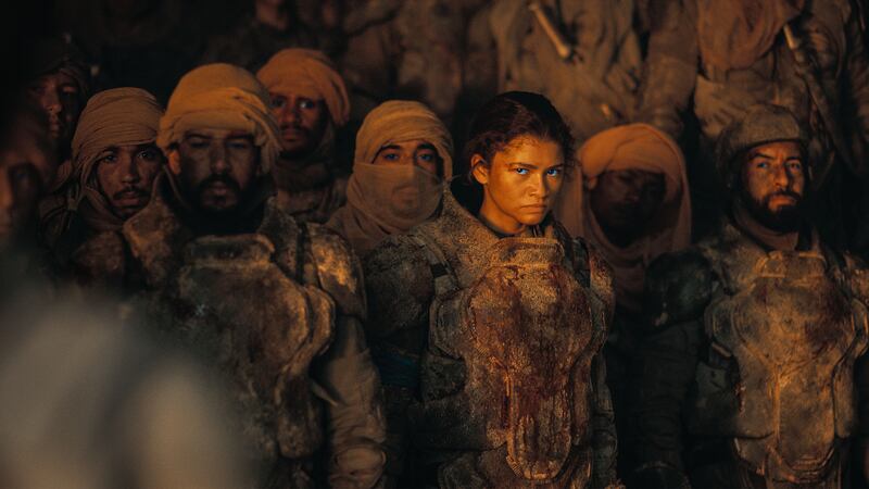 A photo including a still from the film Dune: Part Two