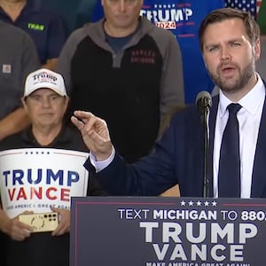 JD Vance speaks at a rally in Michigan 