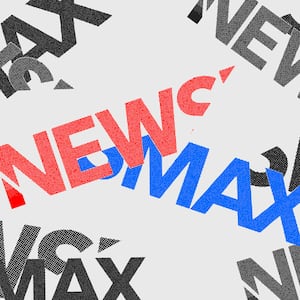 A photo illustration of the logo of Newsmax.