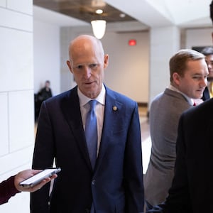 Senator Rick Scott (R-FL) walks to a classified meeting on the suspected Chinese spy balloon, on Capitol Hill in Washington, DC