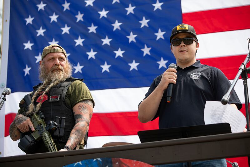 A photo including Kyle Rittenhouse at a "Defend Our 2A: Michigan's Fight for Self Preservation" rally 