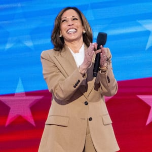 Vice President Kamala Harris makes a surprise appearance on stage during the 2024 Democratic National Convention.