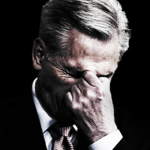 Photo illustration of Kevin McCarthy pinching the bridge of his nose.