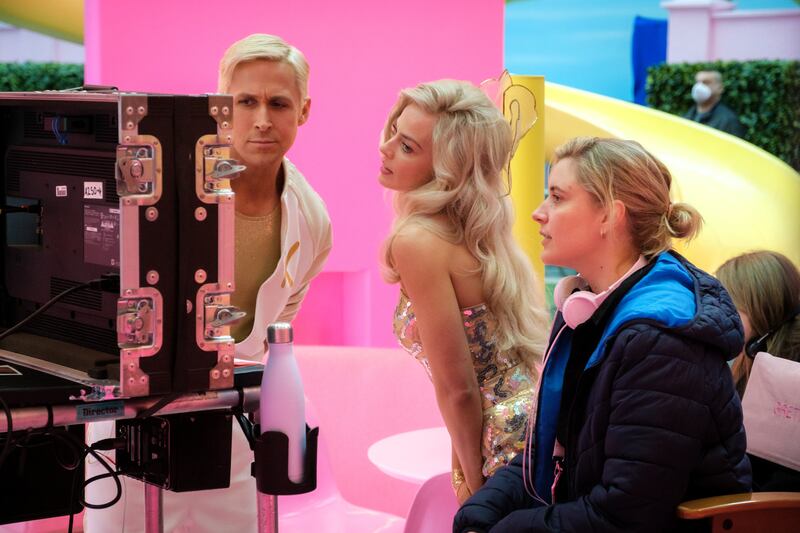 Greta Gerwig on the set of Barbie.