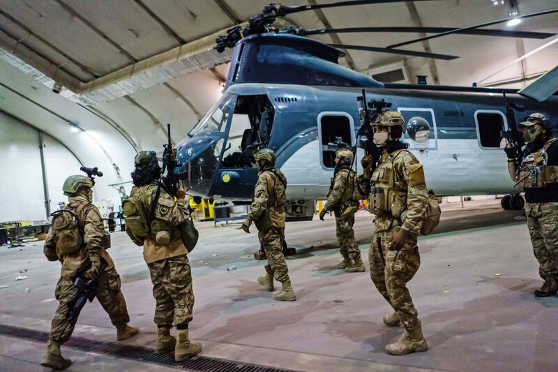 A picture of Taliban fighters in Kabul International Airport