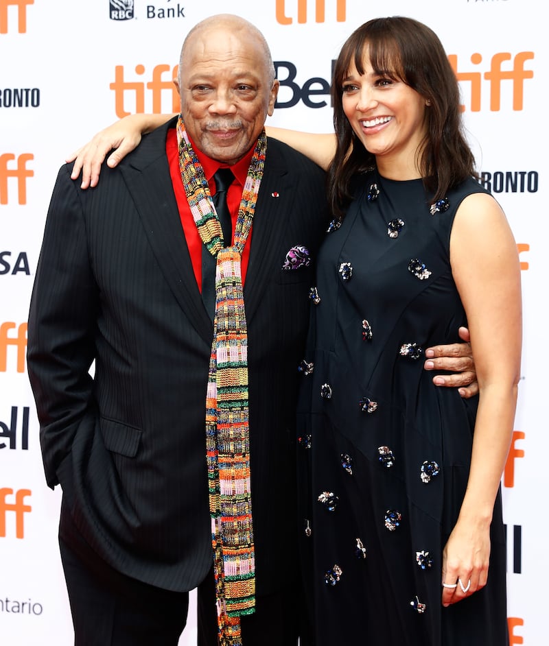 Quincy Jones with his daughter, Rashida Jones, at the premiere of her film “Quincy”  about her father.