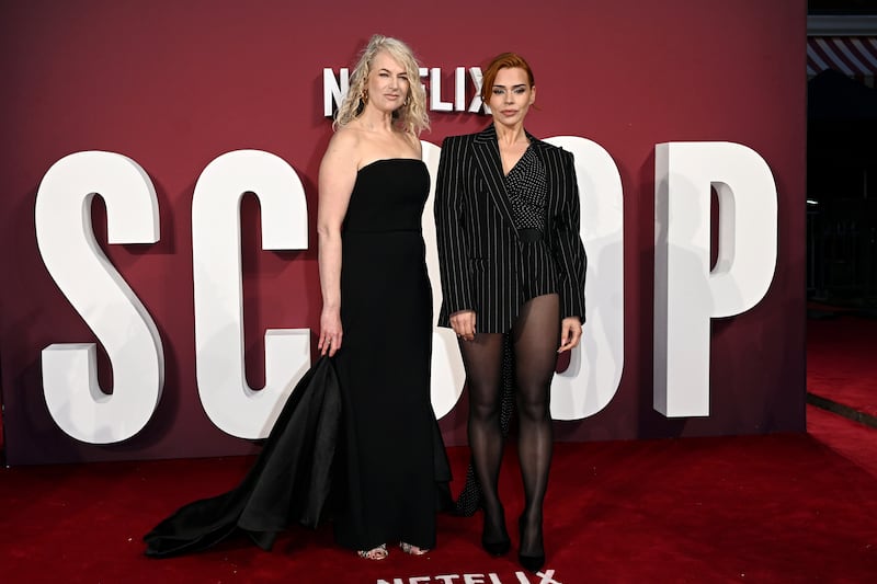 Sam McAlister, left, and Billie Piper attend the world premiere of "Scoop" at The Curzon Mayfair on March 27, 2024 in London, England.