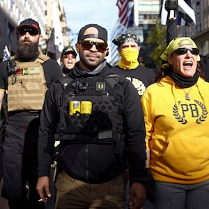 Members of the Proud Boys, including Enrique Tarrio (center) 