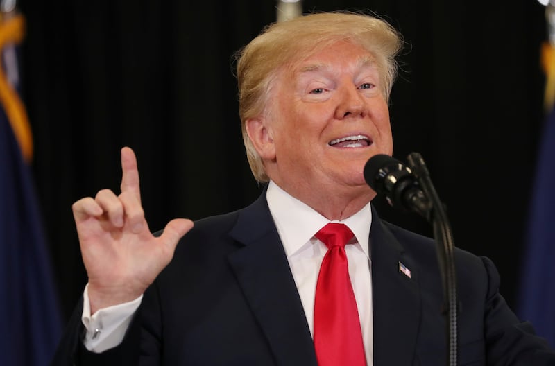 Donald Trump speaks at swearing in ceremonies for new CIA Director Gina Haspel at the headquarters of the Central Intelligence Agency in Langley, Virginia, U.S. May 21, 2018.