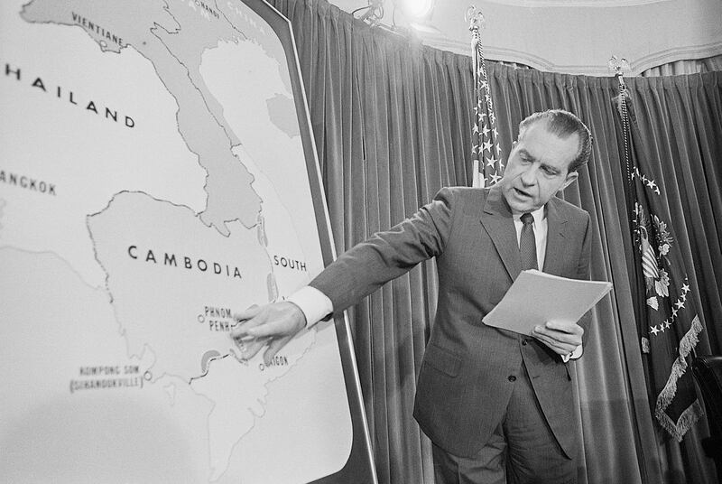 President Nixon announces that several thousand American ground troops have entered Cambodia.