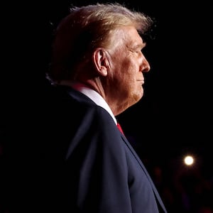 Republican presidential nominee and former U.S. President Donald Trump looks on during a rally at Lee's Family Forum in Henderson, Nevada, U.S. October 31, 2024.