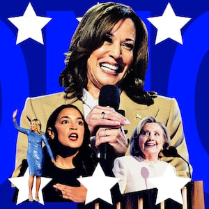 Kamala Harris, Alexandria-Ocasio Cortez, Jill Biden and Hilary Clinton at the DNC Day 1 on August 19, 2024.