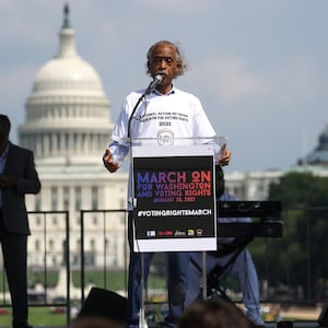 Rev. Al Sharpton delivers remarks at the 'March On For Voting Rights' rally.