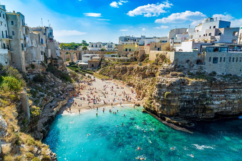 Scenic view of Lama Monachile Cala Porto beach in Polignano a Mare, Italy