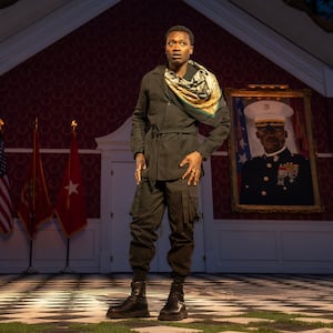 Ato Blankson-Wood performing Hamlet in Central Park during The Public’s Free Shakespeare in the Park