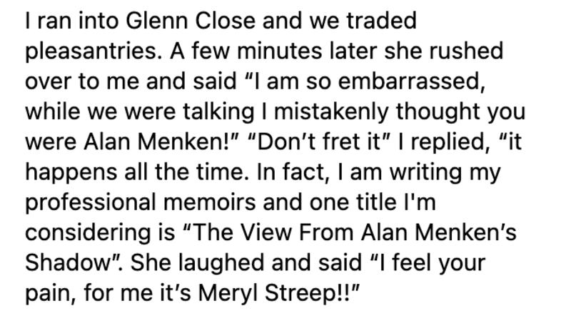 screenshot of the composers conversation with Glenn Close.