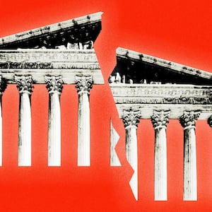 An illustration that includes images of SCOTUS, Supreme Court of The United States, for an article about its affirmative action ruling.