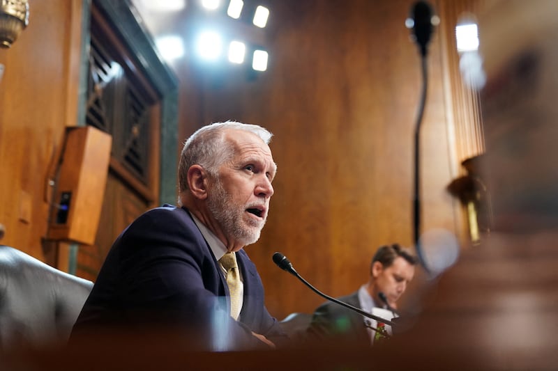 Senator Thom Tillis (R-NC) speaks during a Senate Judiciary Committee hearing on February 15, 2023 in Washington, D.C.