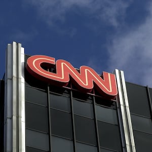 The CNN logo on a building.