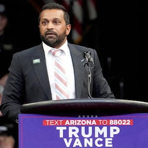 Kash Patel, former chief of staff to the defense secretary, speaks on the day Republican presidential candidate and former U.S. President Donald Trump holds a campaign rally, in Prescott Valley, Arizona, U.S., October 13, 2024.