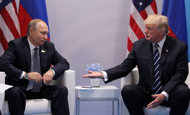 Putin, left, and Trump at the G20 summit in Hamburg, Germany July 7, 2017.