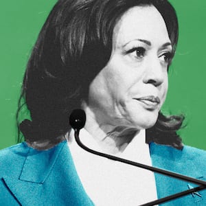 A photo illustration of Kamala Harris