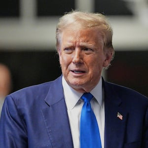 Former President Donald Trump speaks with the media at Manhattan Supreme Court