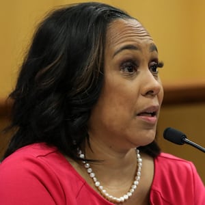 A photo of Fulton County DA Fani Willis, as she testifies in court.