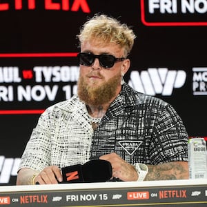 Jake Paul speaks during a press conference at Fanatics Fest NYC at Javits Center on August 18, 2024 in New York City. 